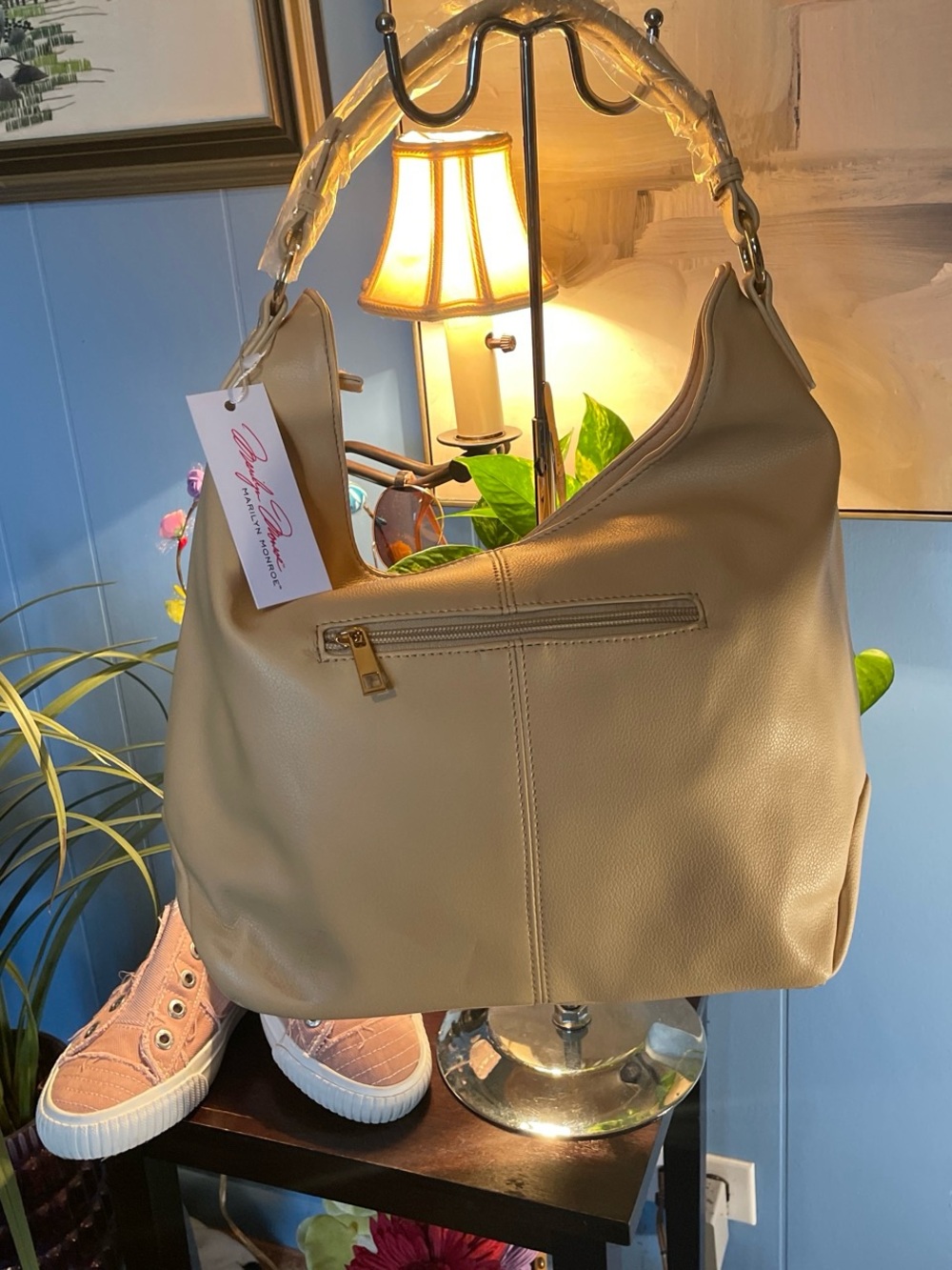 Marilyn Monroe Tan Hobo Shoulder Bag with Gold Hardware